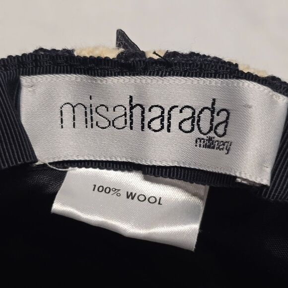 Misa Harada Millinery Women\'s Wool Newsboy Hat Cap Ivory Black Geometric England main image 6